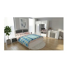 Dormitor Laguna cu pat 160x200 cu 2 sertare Alb cu Gri